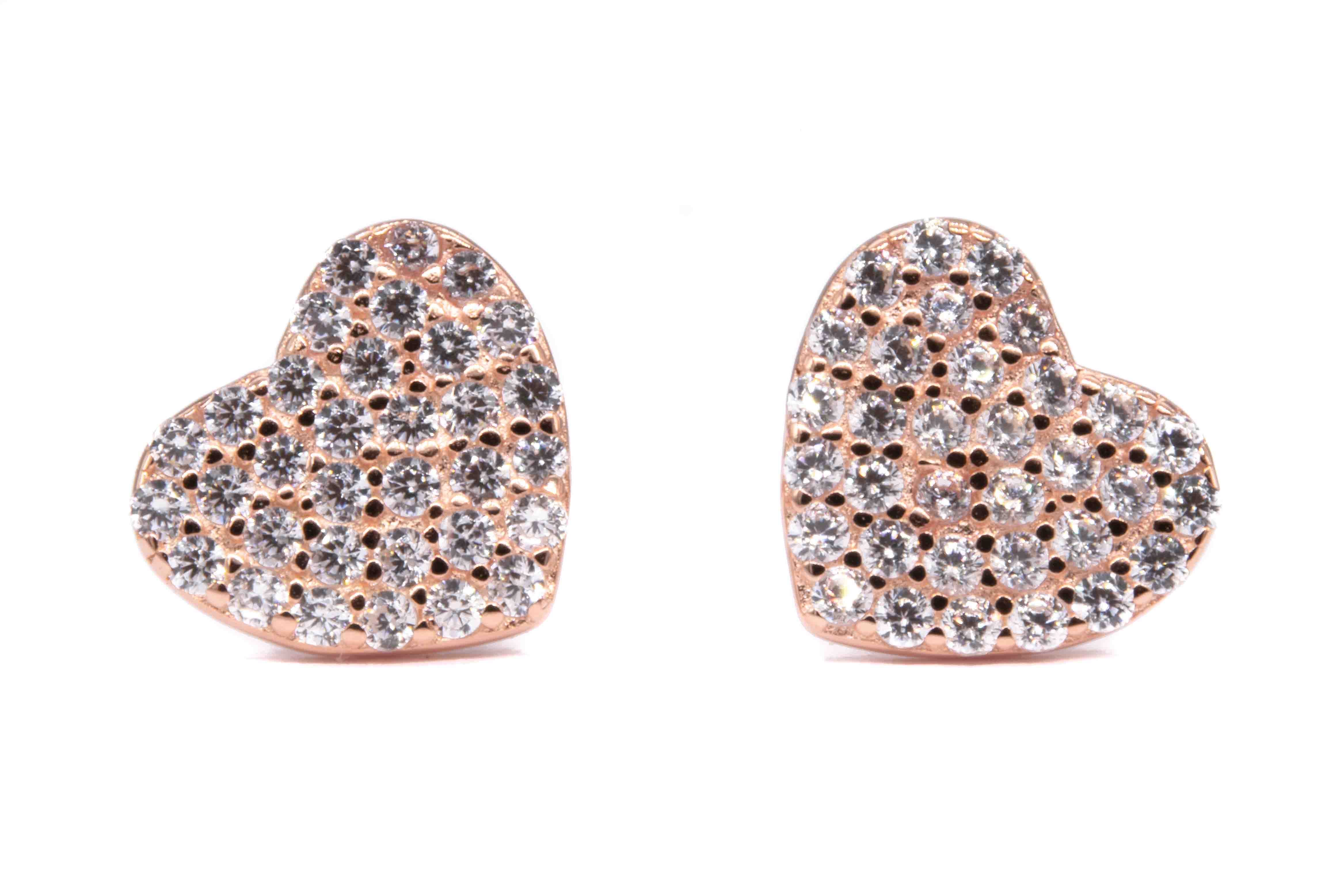 Orecchini cuore brillantini argento rosato