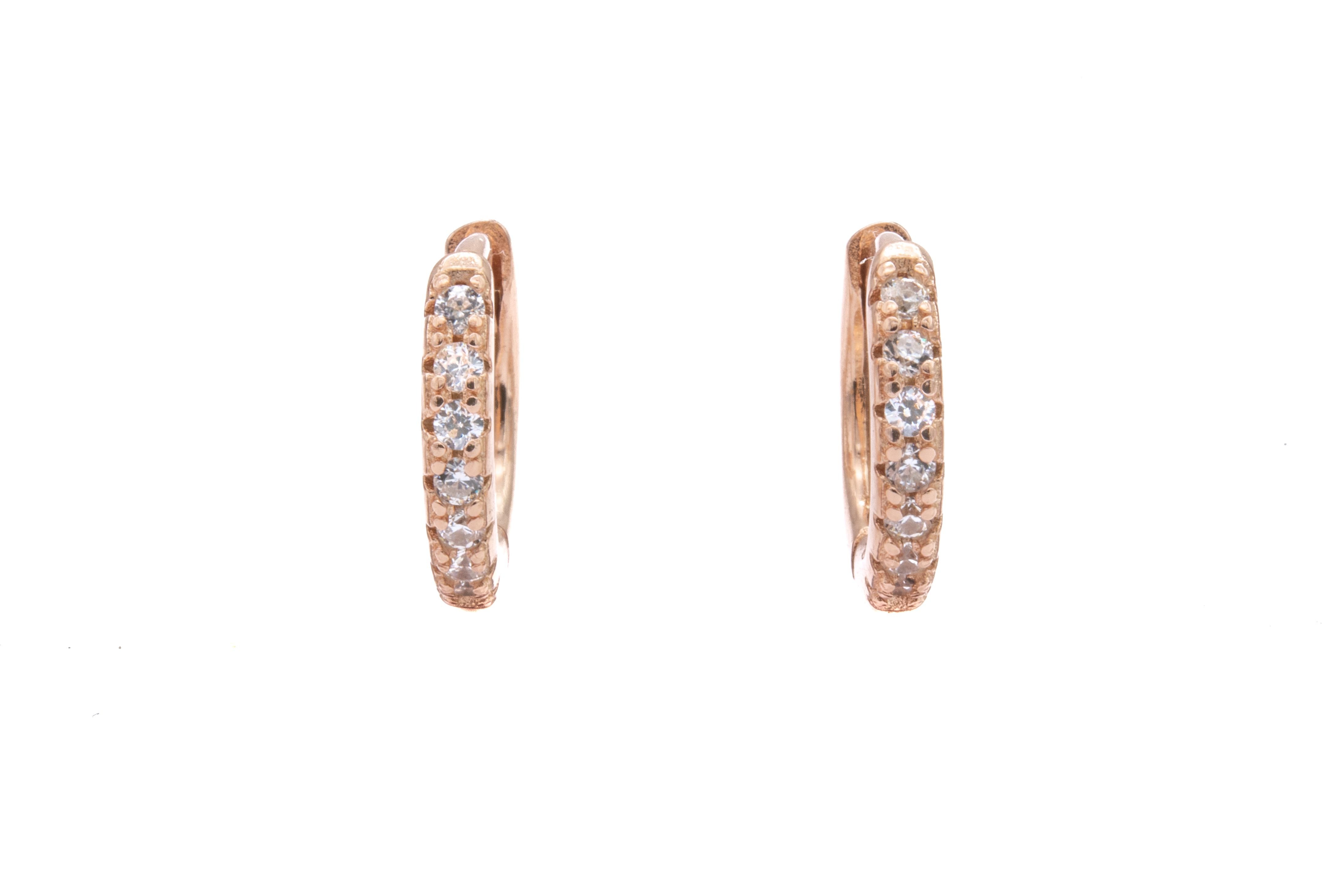 Orecchini cerchio brillantini mini argento rosato