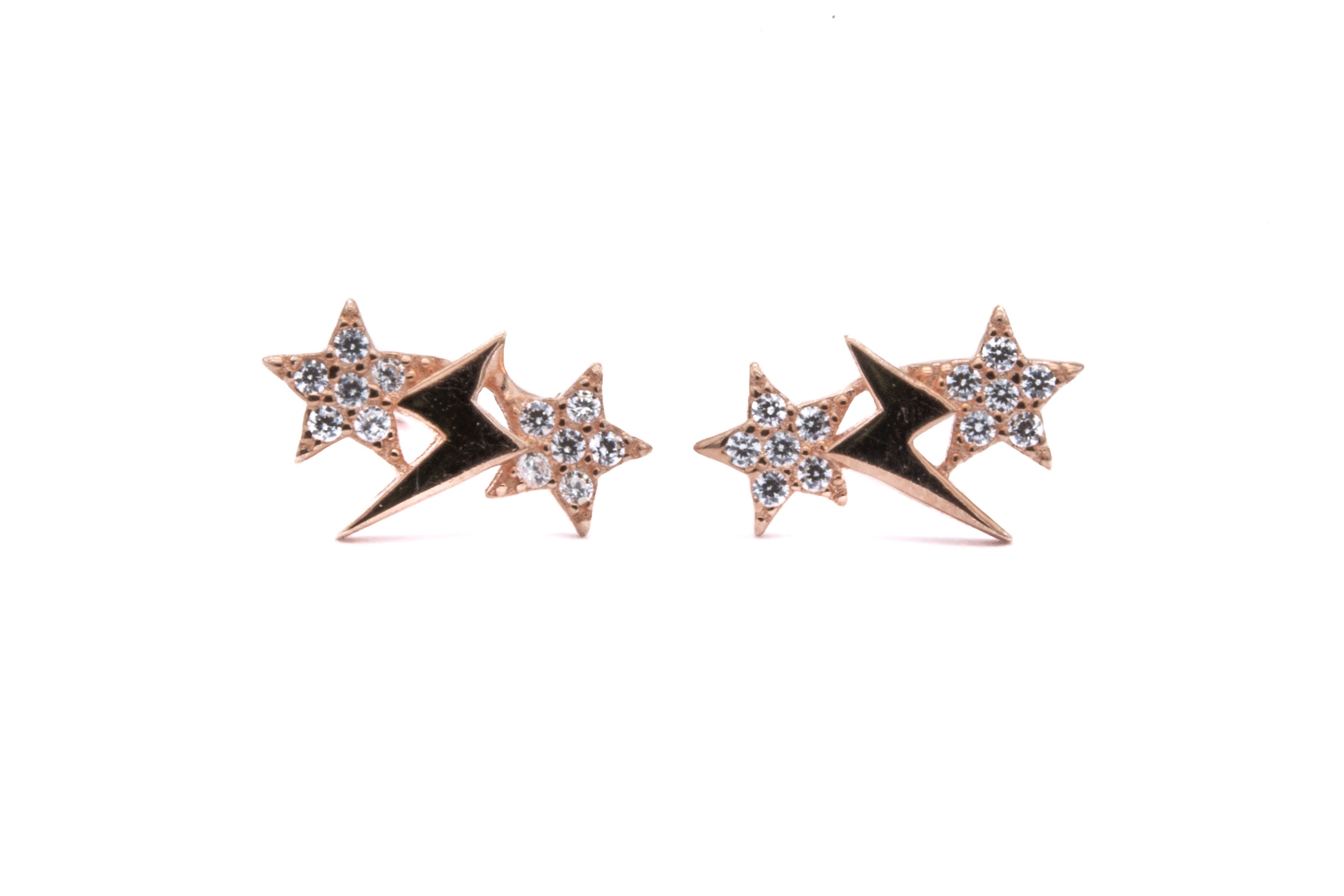 Orecchini lampo e stelline argento rosato