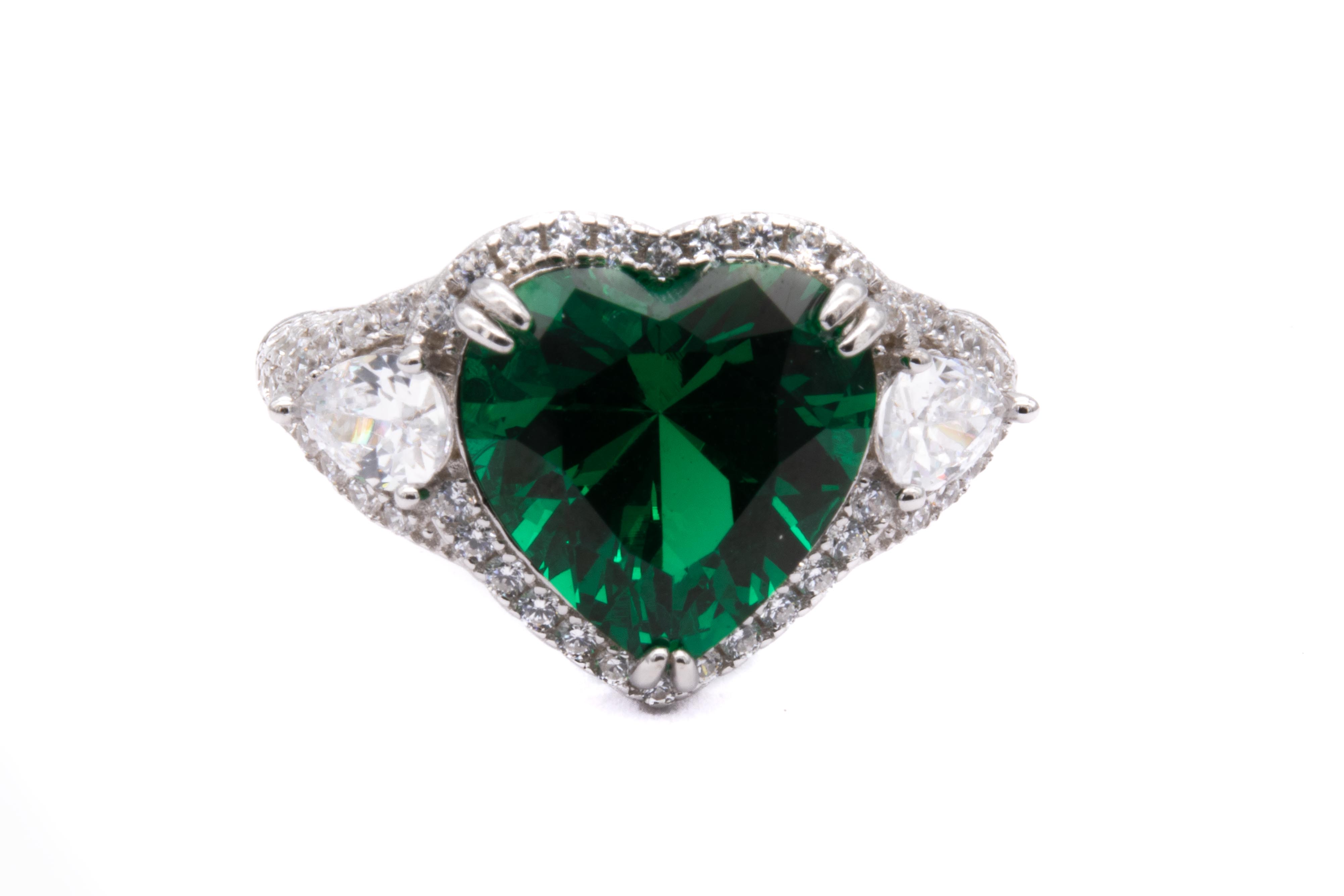 Anello cuore lux verde argento