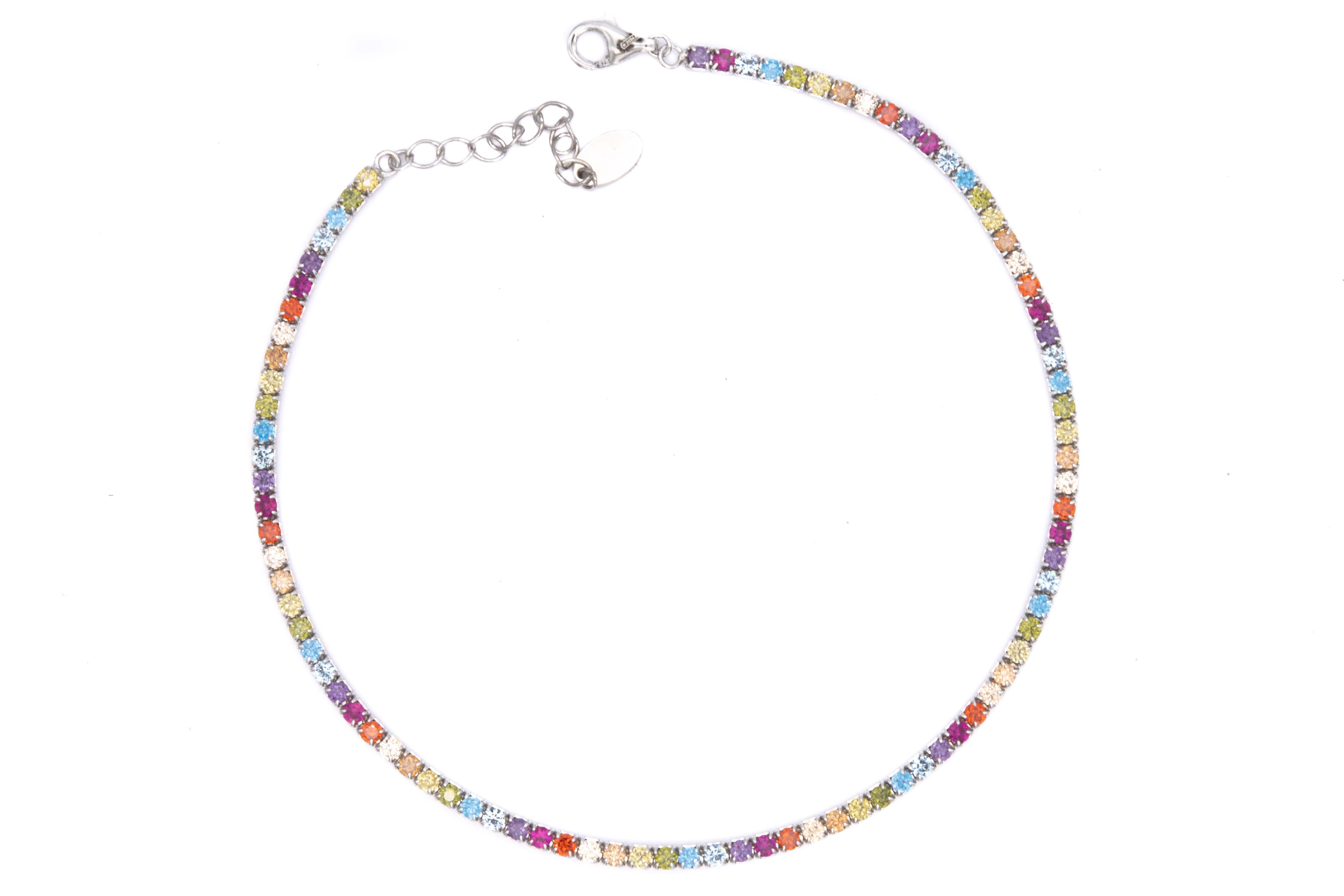 Cavigliera tennis multicolor argento