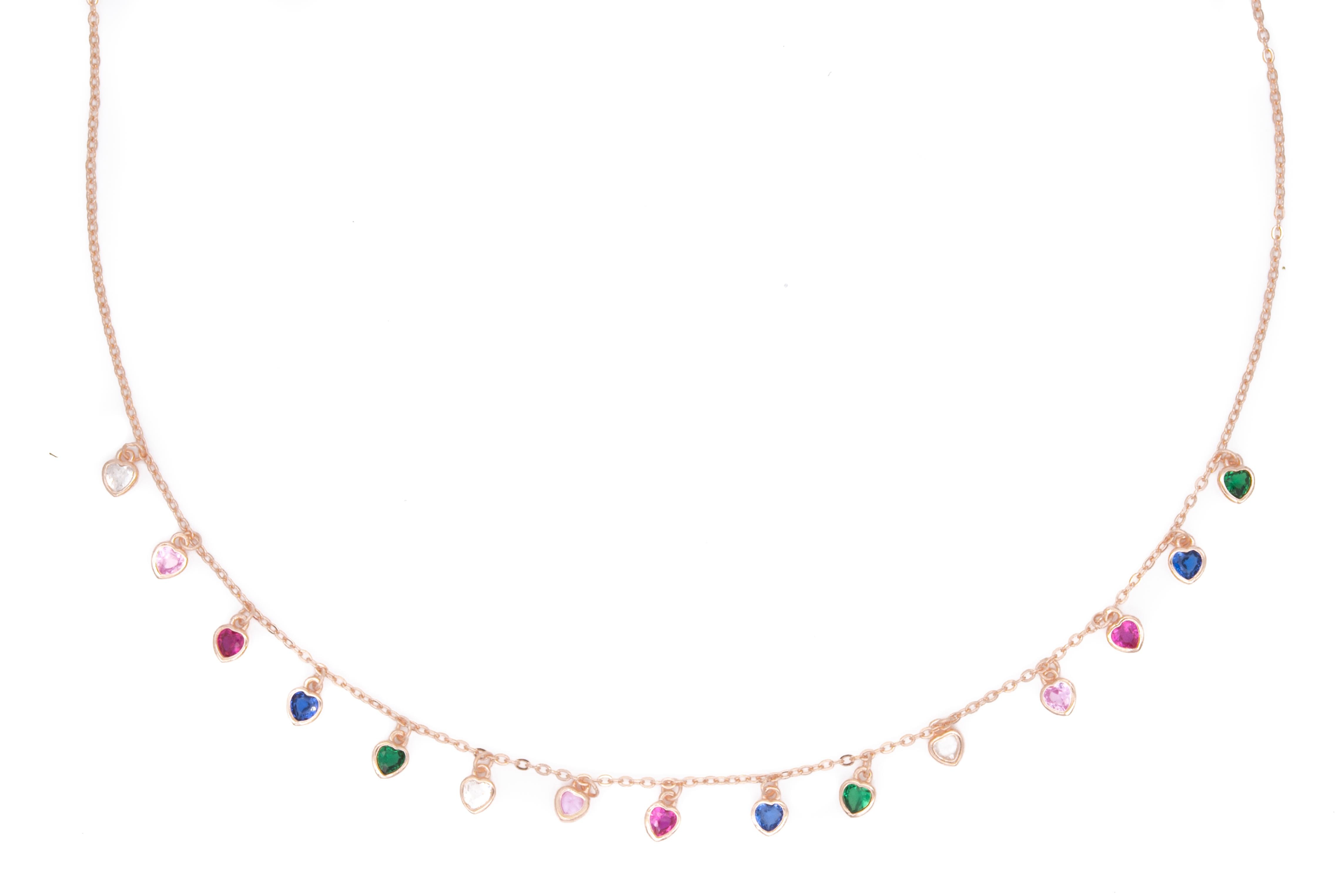 Collana cuoricini multicolor argento rosato