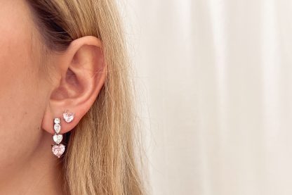 Orecchini cuore solitario rosa argento - immagine 2