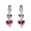 Orecchini goccia e cuori pendenti  rosa e bianco argento