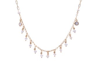 Collana perline e zirconi argento dorato